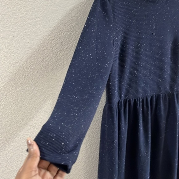 Loft Flecked Button Back Swing Dress Color Navy Blue Size Medium - Picture 3 of 6